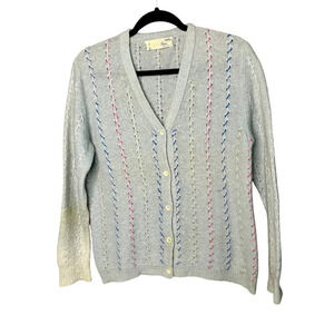 Vintage Hooper Blue Mohair Embroidered Overstitched Cardigan Sweater As Found